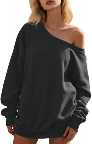 Felpa con spalle scoperte da donna, casual, a maniche lunghe, maglione, top per tutti i giorni, confortevole, morbido, elastico, colore puro, vestibilità larga, primavera, autunno, inverno, moda da
