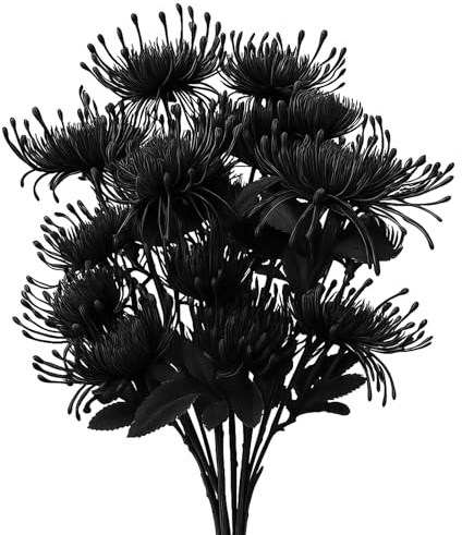 saerryor Künstliche Chrysanthemen-Blumen, schwarz, groß, 6 Stück, 18 Blütenköpfe mit 66 cm langem Stiel, künstliche Spinnenmutter, Blumen für Hochzeit, Flora, Halloween und Heimdekoration