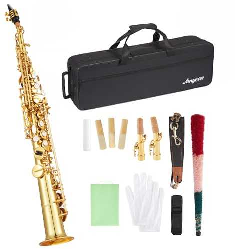 Straight Soprano Saxophone Pro Kit - Brass Sax w/Hard Case, Mouthpiece, Reeds & Cleaning Kit | Semi-Pro Sax for Jazz, Chamber Music & Advanced Students