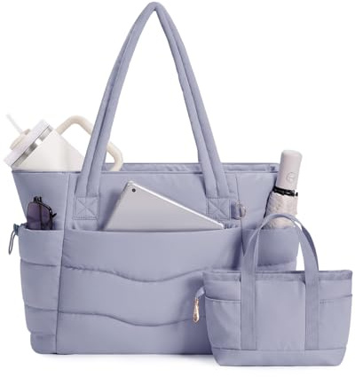 Bolso Tote Mujer Acolchado 2 Piezas, Bolso Shopper Grande con Compartimento para Ordenador 15.6 y Portabotellas Aislante 40oz, Ideal para Oficina, Universidad, Viaje y Uso Diario (Diseño Patentado)