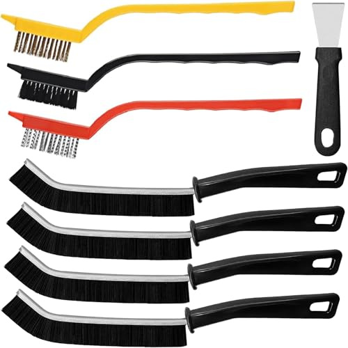 Aililong Grout Cleaning Set (7 cepillos + 1 raspador de lechada) – Limpiador de Esquinas de cerdas duras, para Rebabas de óxido, Pisos de baldosas, baño y Cocina, eficiente en Espacios reducidos