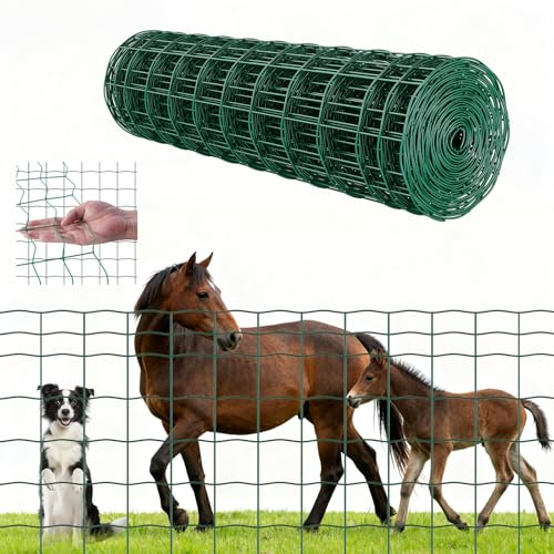 VEVOR Valla de Jardín, 1 x 20 m, Alambre de Acero Galvanizado para Ganado Vacuno, Porcino y Ovino, Recubierta de Vinilo, para Recintos de Animales, Alambre para Jaulas, Vallas de Jardín, Verde