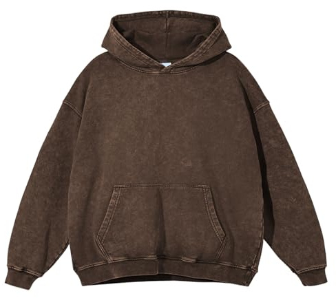 Herrtröjor med kraftig passform, överdimensionerad tvättad bomullströja, höst/vinter, casual, vintage, rund hals, tröja, brun, stor