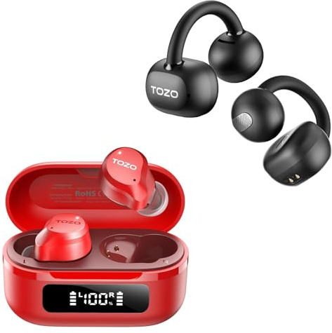 TOZO OpenEarRing Open Ear Headphones NC9 Hybrid Active Noise Cancelling Earbuds for Travel Work Calls