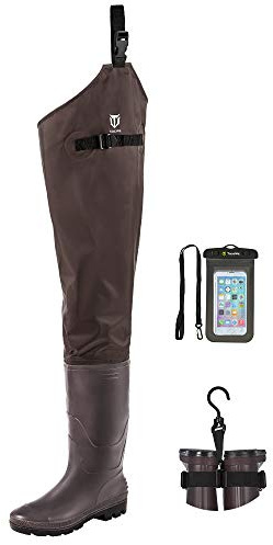 TIDEWE Hip Wader, Lightweight Hip Boot for Men and Women, 2-Ply PVC/Nylon Fishing Hip Wader Brown Size 8
