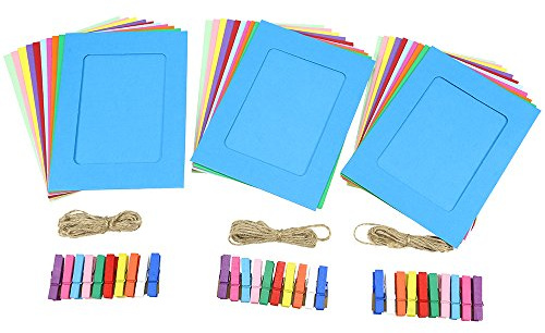 Chosky DIY Paper Photo Frame Multi- Colors Wall Deco Hanging Picture Frames with Clips and Ropes Fits 5x 7 Pictures 30pcs for Home,College, Office