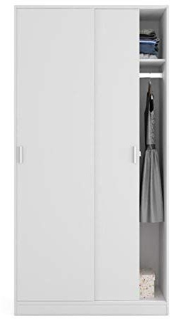 PEGANE Armoire avec 2 Portes Coulissantes Coloris Blanc - Dim : L 100 cm x H 200 x P 50 cm