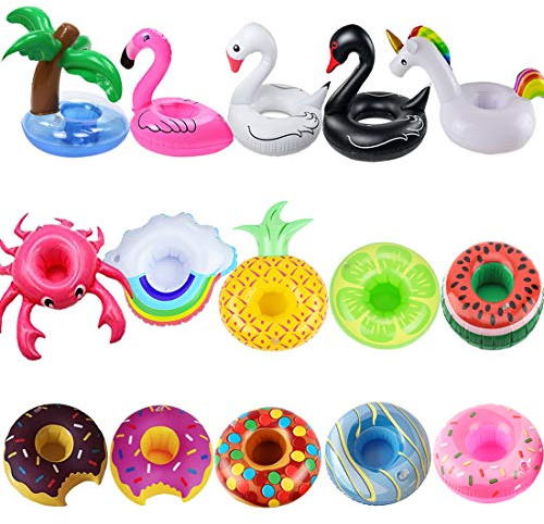 iShyan Inflatable Drink Holder, 15 Pack Drink Floats Inflatable Cup Holders Flamingo Coasters for Swimming Pool Party