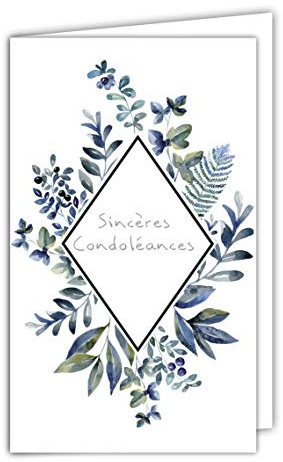 AFIE 24-1021-A - Tarjeta de condolencias (16 x 9,5 cm, con sobres blancos, fallecidos, corona de hierba, hierba, fabricado en Francia