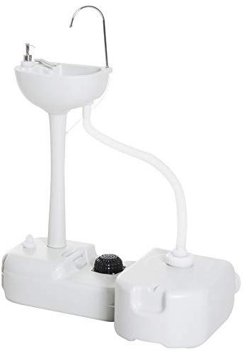 Outsunny Évier à Main Portable Station de Lavage Camping Jardin Extérieur Voyager avec Réservoir d'Eau 17L Pompe à Pied 83 x 50 x 103 cm Gris