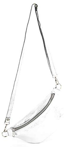 modamoda de T211 Damen Leder Bauchtasche Brusttasche Hüfttasche handmade in Italy, Farbe:Silber-Metallic