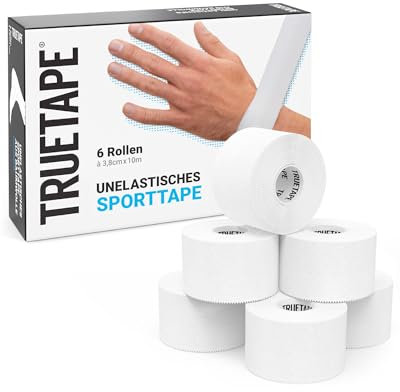TRUETAPE Sporttape - 6 Rollen Tape (3,8cmx10m) - Starres Medizinisches Sport - Starke Haftung, Reißbar & Hautfreundlich - Ideale Stabilisierung - Weiß