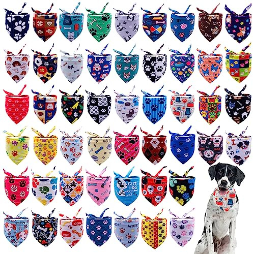 JpGdn 50PCS Big Dog Bandanas Large Breed XL Bulk Paw Bone Print Pet Big Bandanas Kerchief Triangle Bibs Head Scarves Scarfs Selvedge Sewing Stitching Edge Hemming Stitch Seam for Grooming Costume