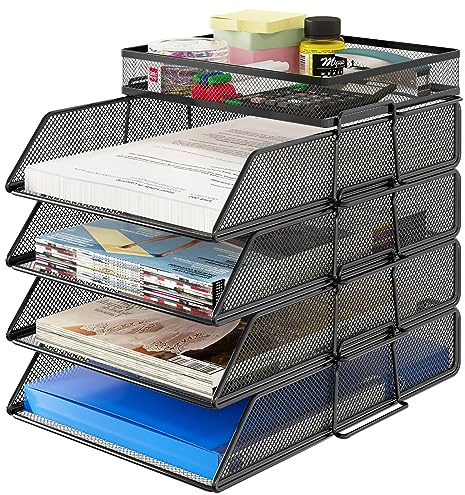 TQVAI 4-Tier Letter Tray Desk Tidy Organiser Paper Trays Stackable Magazine File Holder, Black