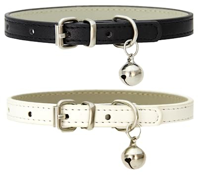 LJFEA 2 Stück Leder Katzenhalsbänder mit elastischem Sicherheitsgurt – perfekt für Katzen und Kätzchen.