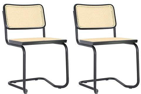pemora 2-er Set Freischwinger/Schwingstuhl JENA mit Wiener Geflecht - Gestell schwarz (schwarz) fertig montiert