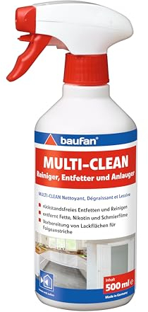 Baufan MULTI-CLEAN Reiniger, Entfetter und Anlauger 500ml - Fettlöser & Küchenreiniger, Multifunktions- und Malerreiniger, Entfernt Fett, Nikotin & Öl rückstandsfrei