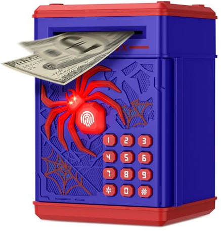 Yellcetoy Hucha Electrónica para Niños, Spider Caja Fuerte con Código de Seguridad y Música, Cumpleaños Navidad Regalos para Niño Niñas 3 4 5 6 7+ Años Azul