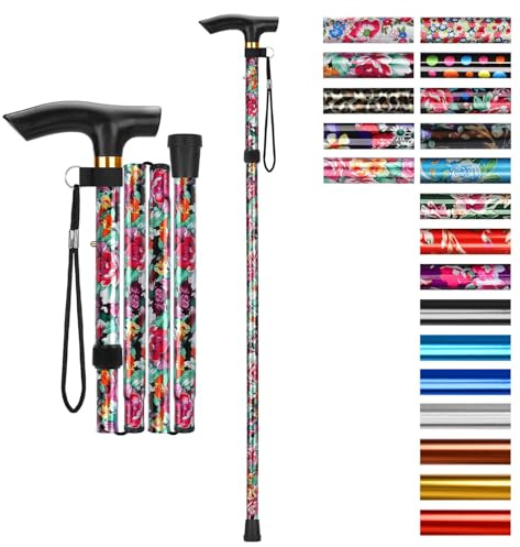 supregear Canne Pliante, Hauteur Réglable à 5 Niveaux Canne de Marche Légère Portable Bâtons de Voyage avec Dragonne et Poignée en T pour Personnes Âgées Handicapées Hommes Femmes, Bleu Encre