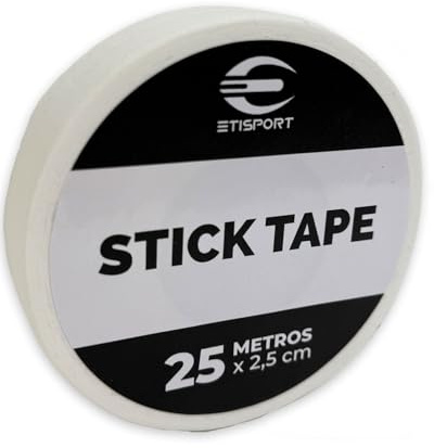 ETISPORT Tape Blanco Antideslizante 25 m x 2,5 cm. Grip Profesional para Stick de Hockey Patines, Hockey Hielo, Golf, Raquetas. Algodón/Poliéster con Adhesivo de Caucho Natural