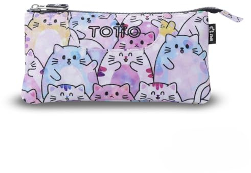 TOTTO - Estuche Escolar 3 Compartimentos, Modelo Tablero Glitter, Estuche Grande, Dimensiones 22 x 11 x 3.5 cm, Una Cremallera, Tejido Resistente y Repelente a Líquidos, Estampado Paws Rosa