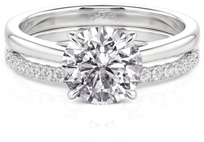 Ensemble de bagues empilables pour femme, serties de moissanite, en argent sterling 925, pierre taille ronde, élégante double bague, alliance pour femme (mariage, Saint-Valentin).