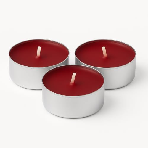Candelo Set di 18 luci profumate a forma di mela invernale – rosso bordeaux, durata 4 ore, odore di mela al forno, candele invernali e di Natale in custodia in alluminio