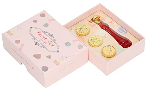 Masyrt Kit de Tampons de Cire, 4 Têtes de Tampons Rétro avec Poignée en Résine pour Enveloppes et Invitations (Tête de chapitre Charm Red-3)