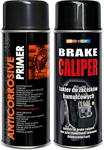 DECO COLOR Brake Caliper KIT Set (ANTICORROSIVE Primer 400 ML and Spray Paint 400ML) Gloss Moto CAR Sport Tuning Drum (Black kit)