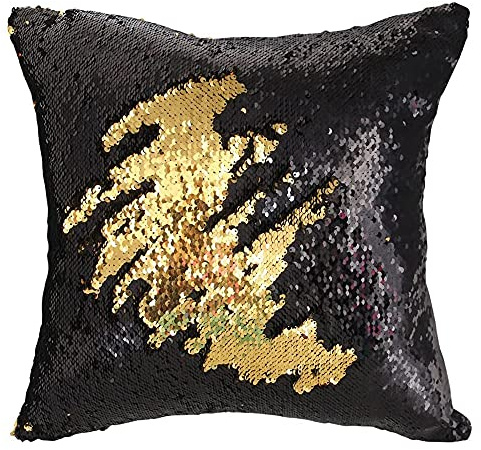 MOCOFO Reversible Sequin Decorative Throw Pillow Cover 16x16in Black Gold