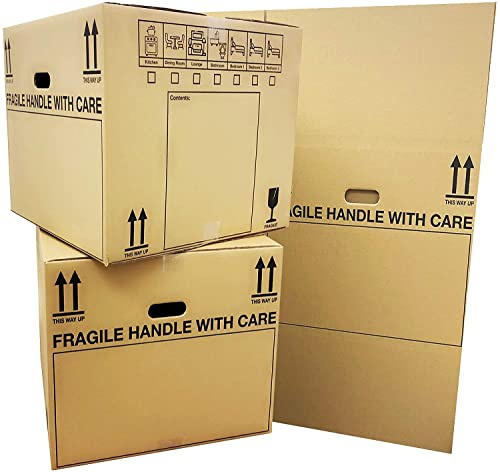 20 Jumbo Pack Of 53cm x 53cm x 41cm / 21''x 21''x 16'' Boxes | Strong Extra Large (XL) 115 Litres Cardboard Storage Packing Moving House Boxes with Carry Handles & Room List