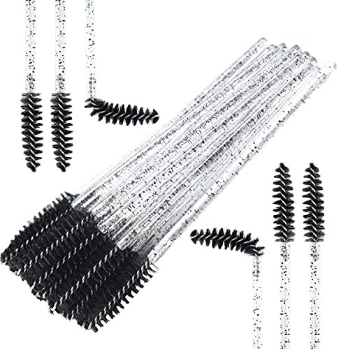Eyelash Brush Pack of 50 - Bendable, Lightweight Disposable Mascara Wands - 10cm Long Eyelash Spoolies for Lash Extensions, Eyebrows Contouring and Makeup - Black