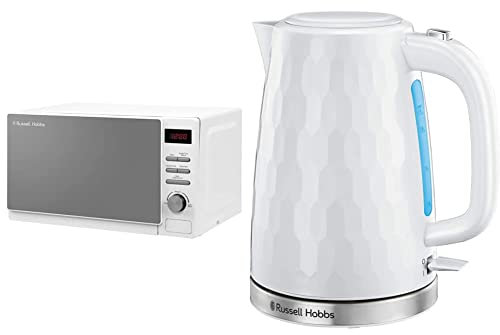 Russell Hobbs RHM2079A 20 L 800 W White Digital Solo Microwave & 26050 Cordless Electric Kettle - Contemporary Honeycomb Design with Fast Boil and Boil Dry Protection, 1.7 Litre, 3000 W, White