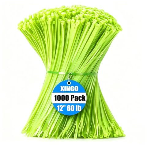 XINGO Apple Green Cable Ties Pack of 1000, 300mm x 4.8mm, Premium Nylon Durable Zip Ties, Self-Locking UV Resistant Nylon Plastic Wire Ties for Indoor and Outdoor