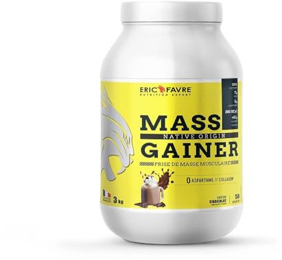 MASS GAINER +61% Glucides bi-sources, 30% Protéines, Prise de Masse Rapide, Gain de poids et Masse Musculaire - Eric Favre - Chocolat 3 kg