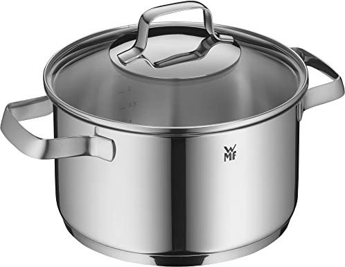 WMF Belmonte - Pentola grande 20 cm, coperchio in vetro, pentola per carne a induzione, 3,3 l, in acciaio INOX Cromargan lucido, non rivestita