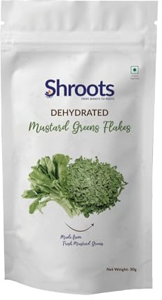 SHROOTS Dehydrated Mustard Greens (Saag Leaves) – Air Dried Dehydrated Vegetable, Gluten Free, Vegan, No Salt Added, Ideal for Soups, Curries & Salads – Camping & Emergency Food (30g / 1.05 oz, Pack of 1)