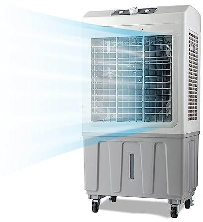 Raffreddatore D'aria Evaporativo con Ruota, Serbatoio Dell'acqua da 70L e 3 Velocità Della Ventola, Oscillazione di 120°, Raffreddatore D'aria Industriale per Uso Commerciale All'aperto