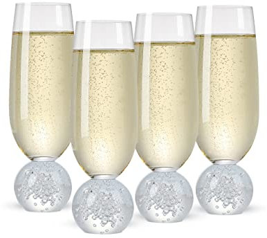 Soetai Sektgläser Set Champagnerflöten,Set aus 4 bleifreien Kristallgläsern,200ml Champagnergläser,klare Gläser,Bar-Glaswaren,langlebige Glas für Hochzeiten, Partys, Dinners (Blasenball)
