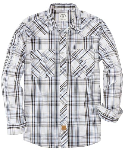 Dubinik® Camisa Vaquera Hombre Trabajo Camisas Casual Western Vintage Boton Presion Manga Larga Azul Claro Crema L