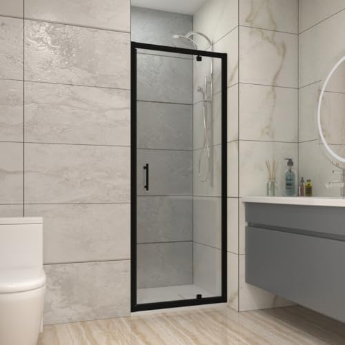 NRG 800mm Black Bathroom Pivot Shower Door Cubicle Enclosures 6mm Safety Glass