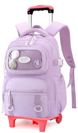 LANSHIYA Girls Rolling Backpack Elementary School Bag with Wheels, Trolley Bags for Kids Roller Backpack for Girls Boys