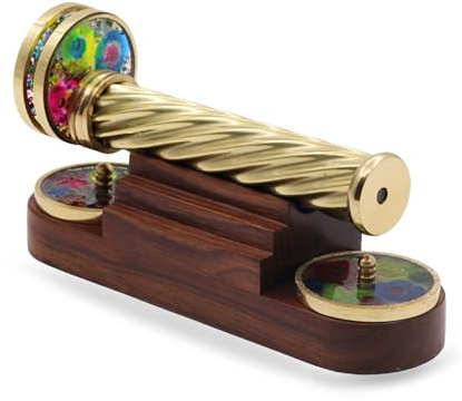 ROORKEE INSTRUMENTS (INDIA) A NAUTICAL REPRODUCTION HOUSE Brass Kaleidoscope with Detachable Pattern Wheels – Displayed on Wooden Stand – Inventive Gift for Creative Minds