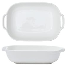 Auflaufform Keramik, Rechteckig Lasagneform, Kleine Backform Für Fritteuse, Keramik Backformen Mit Griffen, Backofen Und Mikrowellen Sicher, Weiß (190ML)