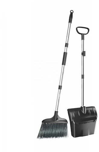 MYHOMiE Long Handled Dustpan and Brush Set, Heavy Duty Upright Dust Pan and Broom Combo- Sweeping Brush and Dustpan Set for Residential and Commercial use -Garden Indoor Garages Lobby Home