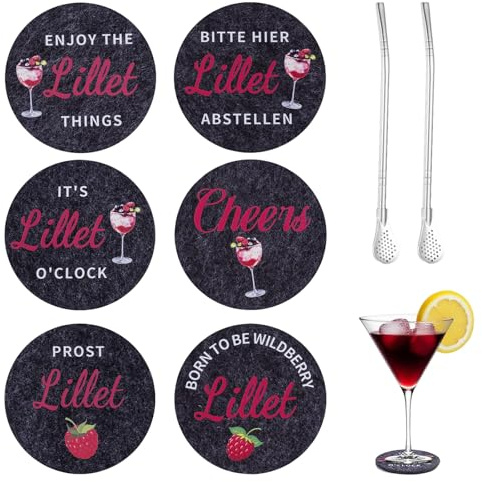 Laitejituan Lot de 6 Dessous de Verre Aperol en Feutre avec 2 cuillères en Acier Inoxydable, Dessous de Verre Ronds avec Dictons, Aperol Spritz Cadeau pour Les Amateurs d'Aperoll, Les barmans