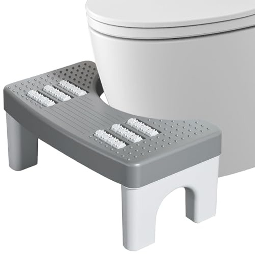 Jonuin Toilet Stool, Toilet's Stool Squat for Bathroom with Massage Function, Detachable Thickened Step Stools Non Slip, Bathroom Accessories for All Ages for Healthier Toilet Posture (Grey)