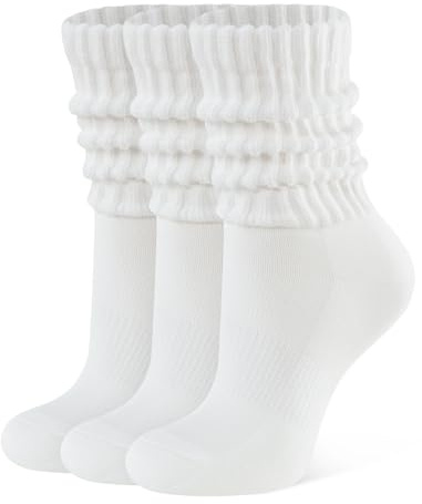 CLOSEMATE Womens Scrunch Crew Socks Retro Soft Cotton Cozy Slouchy Socks for Sneakers Boot 3 Pairs (3Creamy White)