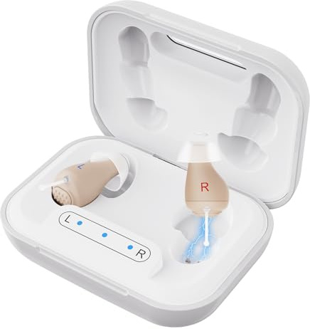 OTC Hearing Aids for Seniors, Rechargeable Hearing Amplifiers Devices with Noise Cancelling, Superior Sound Quality for Women Men Hearing Loss, Auto On/Off (White) (White)