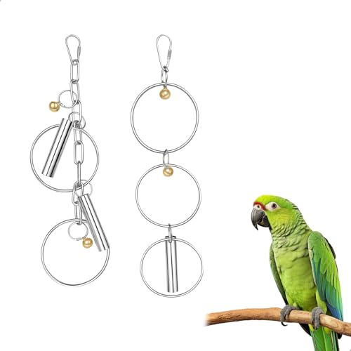 xtemtoamz Juego para Loros Aves con Cascabeles, Cascabeles Colgantes de Acero Inoxidable, Juguetes para Jaula para Loros Guacamayos Yacos Cacatúas Periquitos, Juguetes Colgantes 2 Piezas